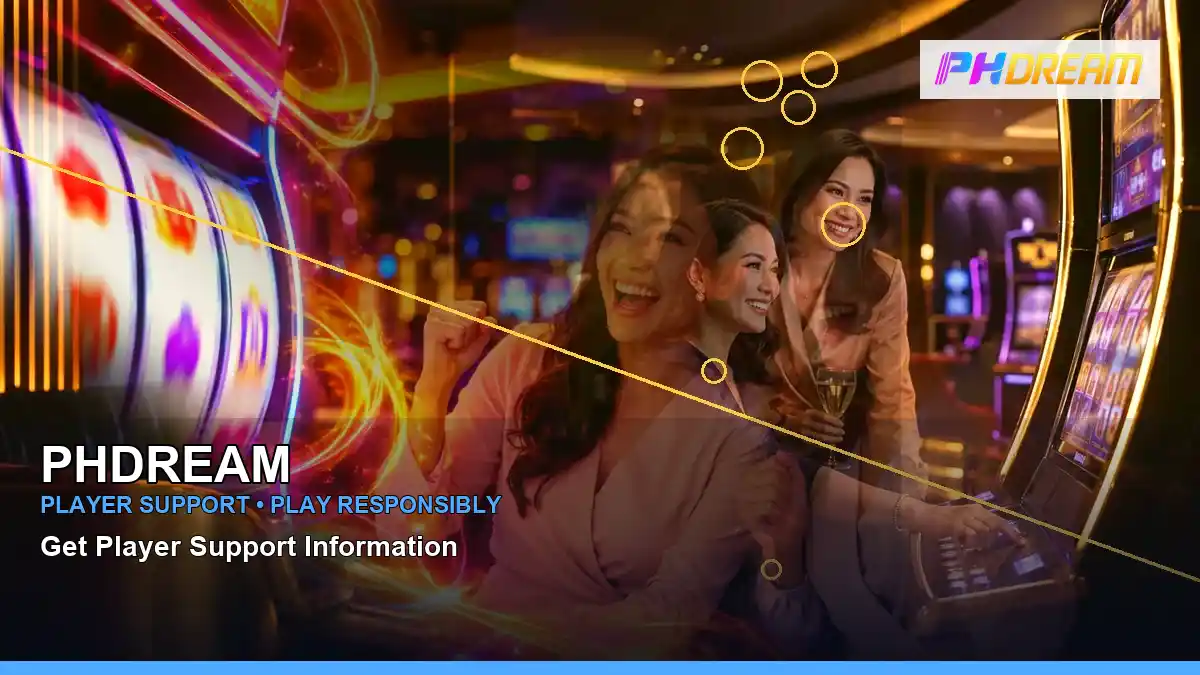 PHDREAM coins casino cashback rewards featuring an adult Filipina casino host with a panoramic reel composition